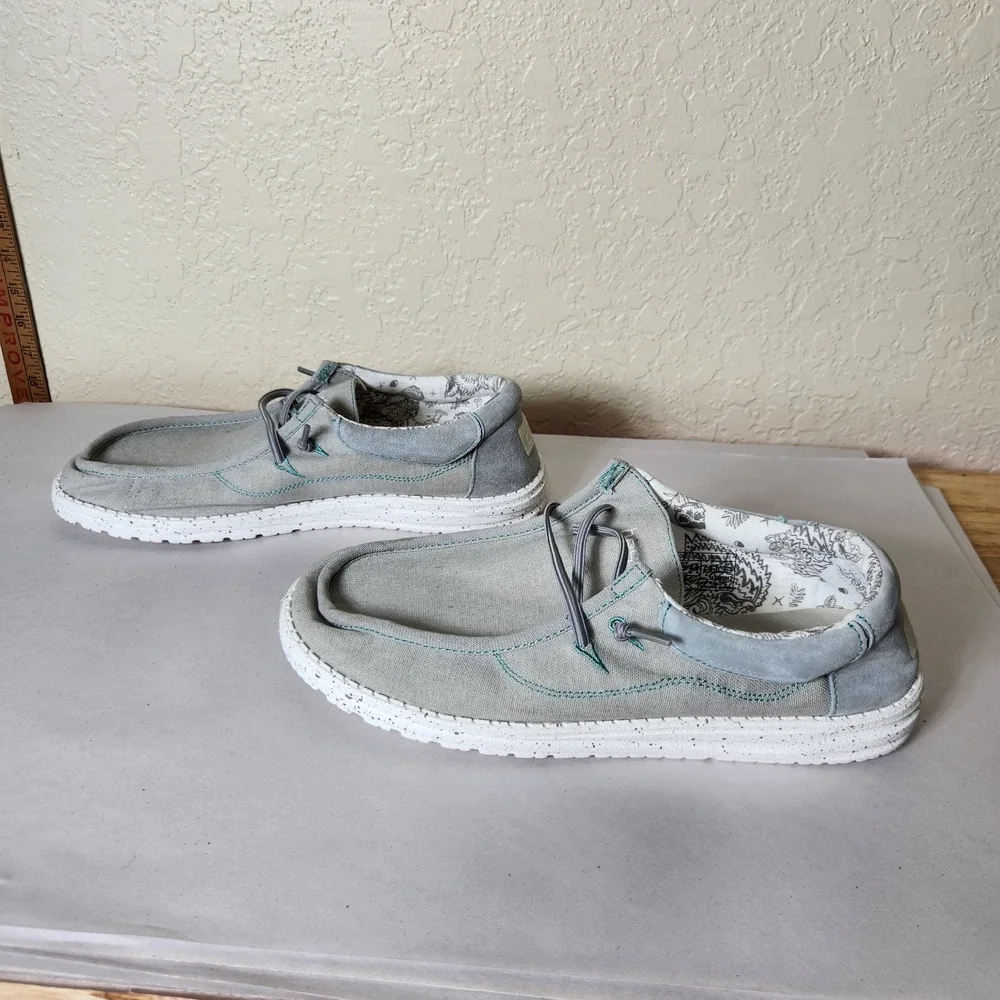 Hey Dude Wally Flow Steel Grey Canvas Slip On Loafers Mens Size 11 112303213